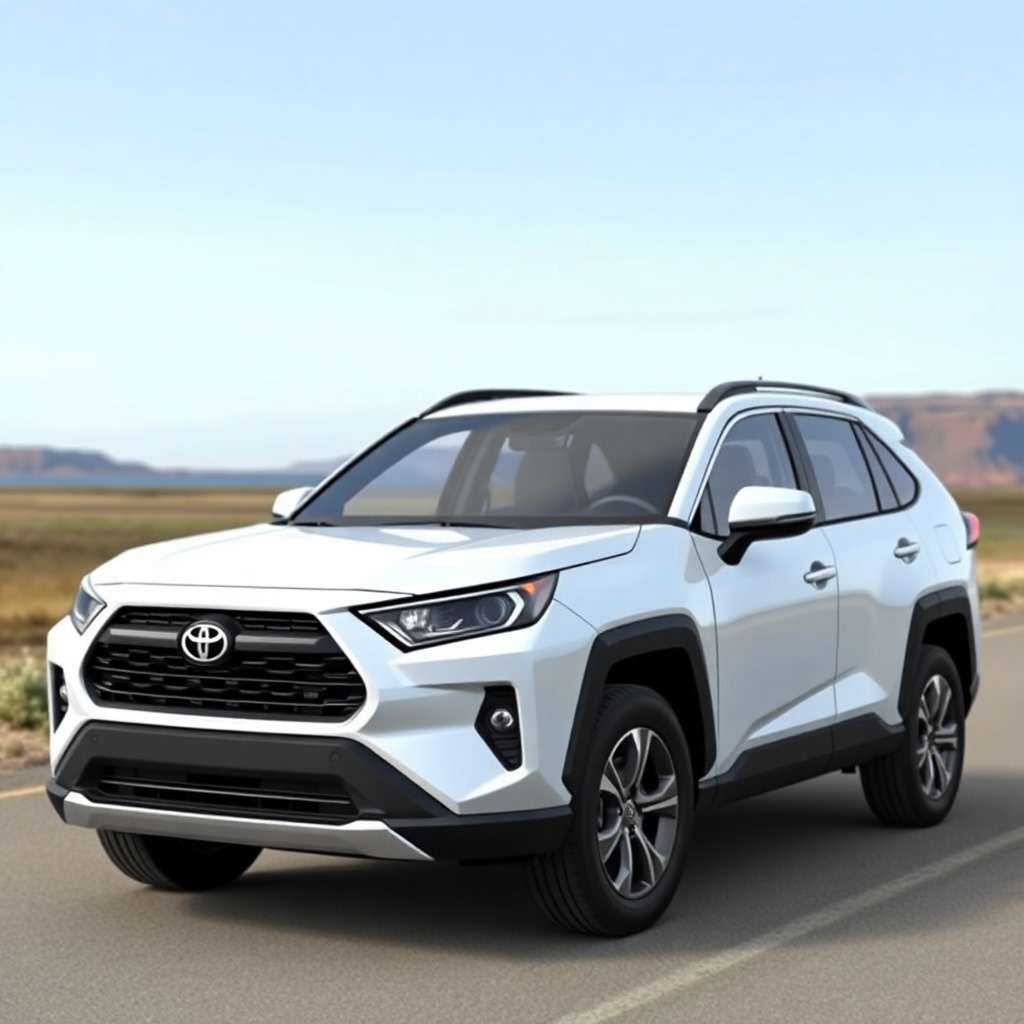 Toyota RAV4 tout-terrain roulant sur une piste sablonneuse sous un ciel ensoleillé. Novago Africa