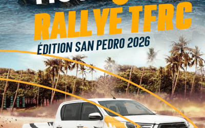 Affiche annonçant la participation de Novago au rallye TFRC, mettant en avant son engagement dans les compétitions automobiles et la mobilité.